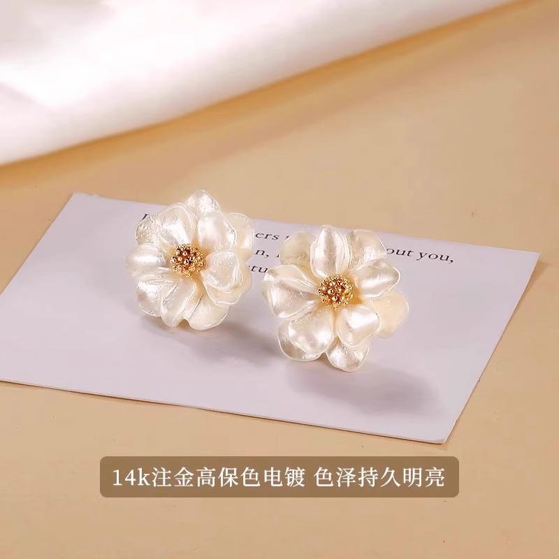 White Silver Camellia Flower Stud Earrings - Luxurious Women's S925 Silver Stud Earrings - High-end Ear Jewelry