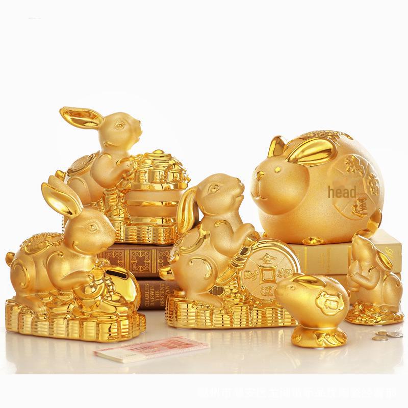 Glücksbringer-Sparschwein aus Keramik, goldenes Kaninchen, kreatives Geschenk und Heimdekoration