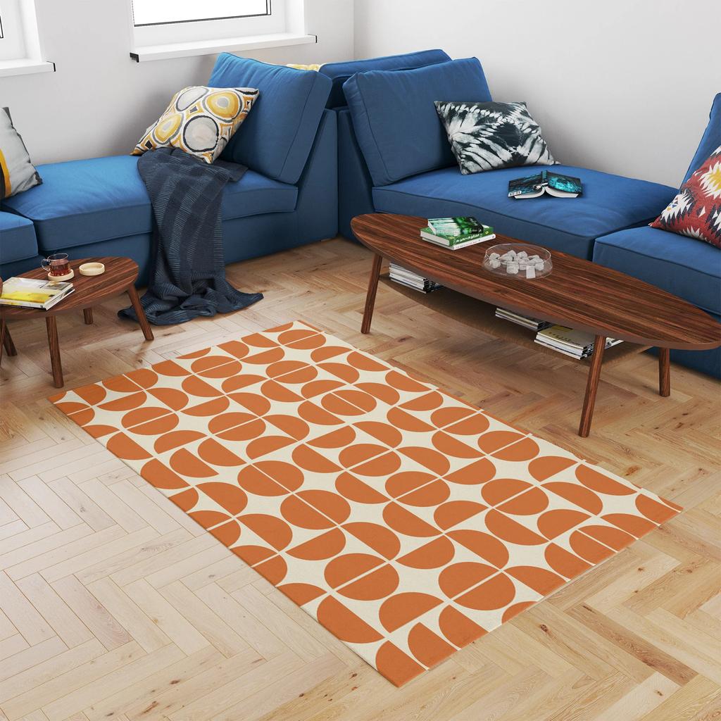 Checkerboard Rug Orange Floral Retro Rug Area Rug Bedroom Aesthetic Retro Rugs Art Deco Rug Mid Century Flower Groovy Rug