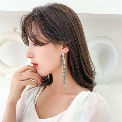 925 Silver Needle Rhinestone Tassel Earrings: European & American High-End Fashion Statement for Women