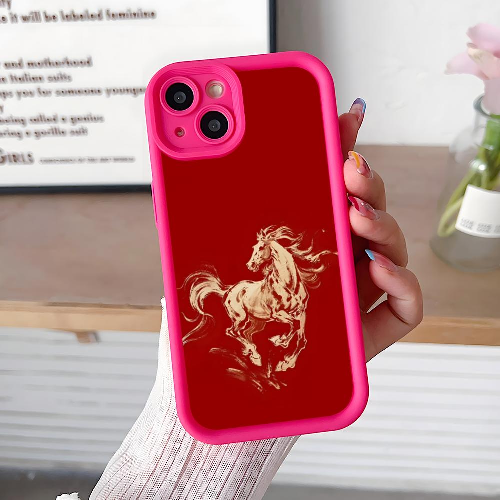 Golden Horse Year Mobile Phone Case for iPhone 17 16 15 14 13 12 11 Air Pro Max Plus Thicken TPU Colorful Cover Cover Pretty