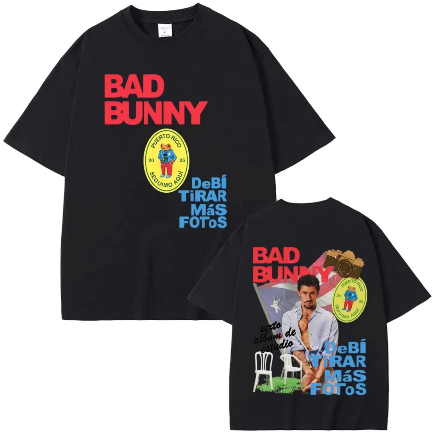 

Rapper Bad Bunny DeBi TiRAR MaS FOToS DTMF 2026 Tour T Shirts Men Women Hip Hop Pop Music T-shirts Male Retro Oversized Tshirts S чёрный