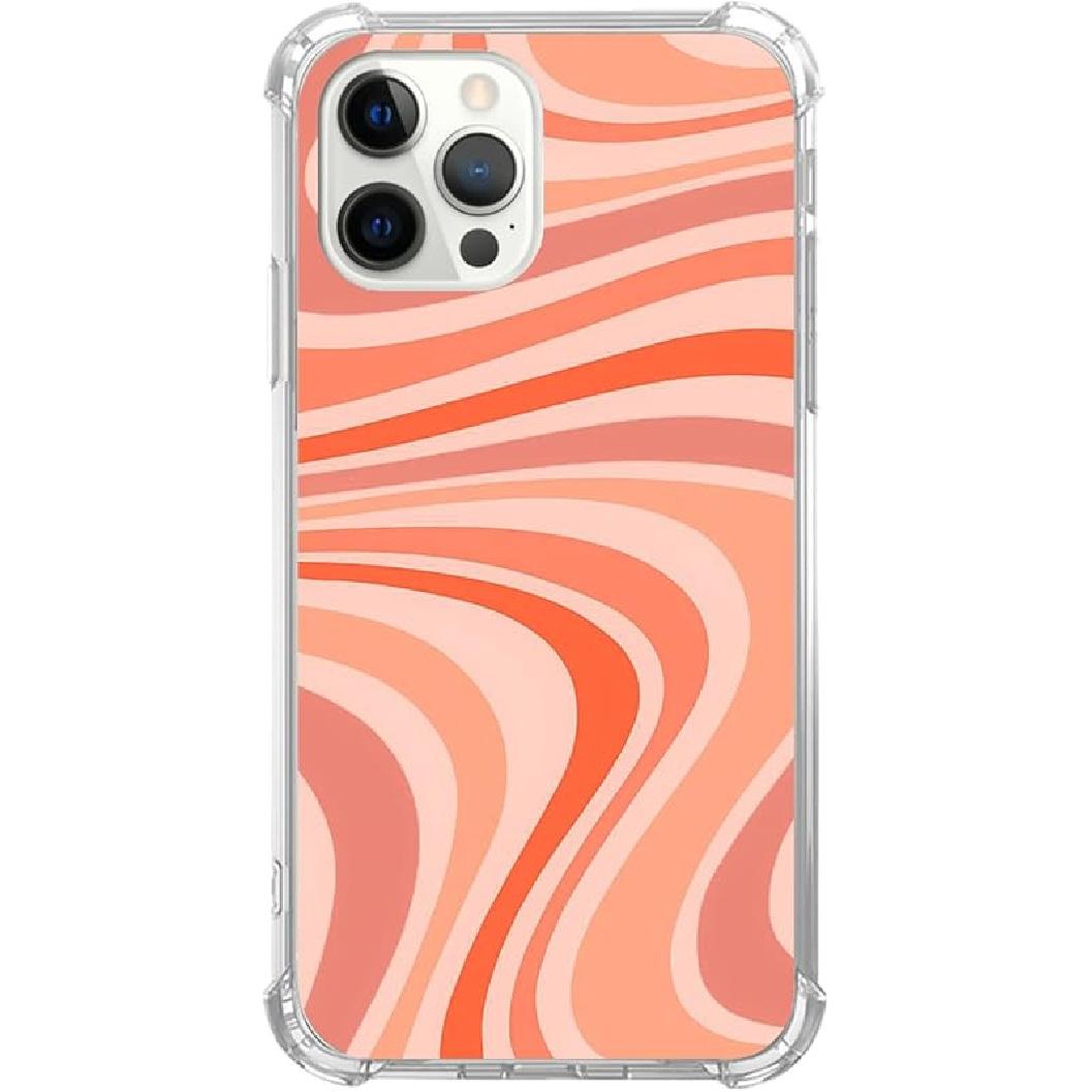 Retro 70s Color Palette Case Compatible with iPhone 15 Pro, Rainbow Colorful Groovy Wavy Lines Case for iPhone 15 Pro, Cool TPU Bumper Phone Case Peachy Swirl