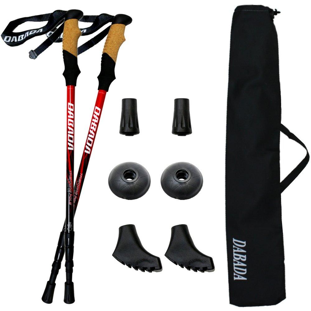 

DABADA Lightweight Aluminum Trekking Sticks, Set of 2, Black & Red, with Anti-Shock Function (Aluminum Red)