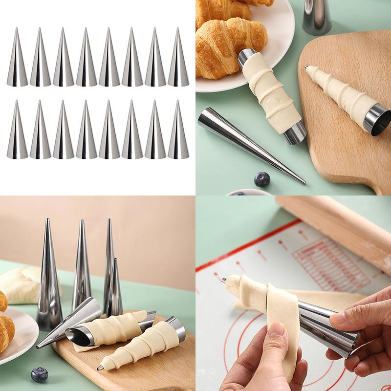 9Pcs Conical Tube Cone Roll Moulds Spiral Croissants Molds Cream Horn Mould Pastry Mold Cookie Dessert Kitchen Baking Tools