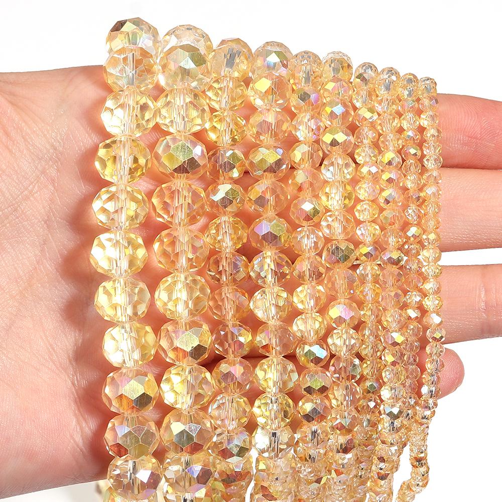 1 Strand 3/4/6/8/10mm Faceted Crystal Beads Brilliant Gold Glass Loose Bead For Jewelry Making DIY Bracelet Necklace Accessories