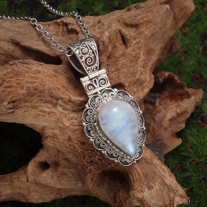 Exquisite Water Drop Moonstone Pattern Pendant Necklace Women's Fashion Elegant Party Jewelry Girls Gift