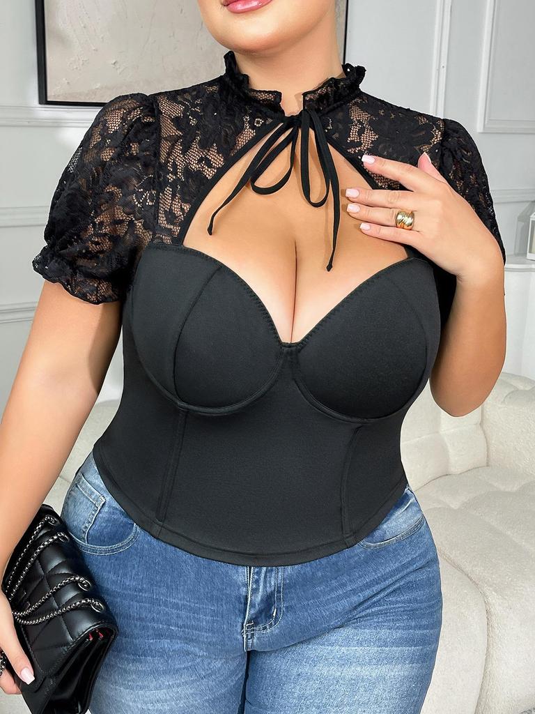Sexy Plus Size Lace See-Through Strappy Slimming Corset Top