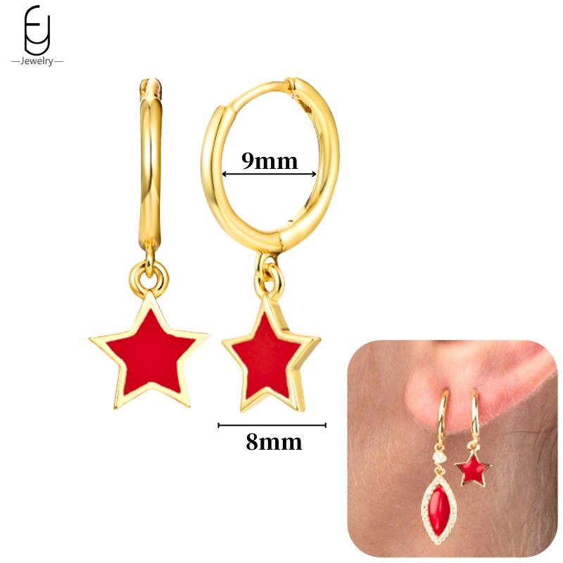 925 Silver Needle Cute Starfish/Shrimp Pendant Earrings Red Chili/ Star Enamel Gold Earrings For Women Fashion Jewelry