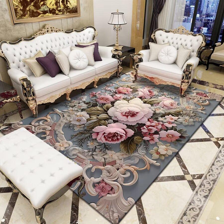 Nordischer Waschbarer Wohnzimmerteppich Europäischer Stil Heimdekor Bodenmatte Druckmuster Bereichsteppich Schlafzimmer Großer Bereich Sofateppiche