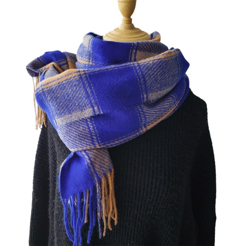 Women's 2024 Korean Style Plaid Snood: Versatile Thick Tassel Shawl for Autumn and Winter