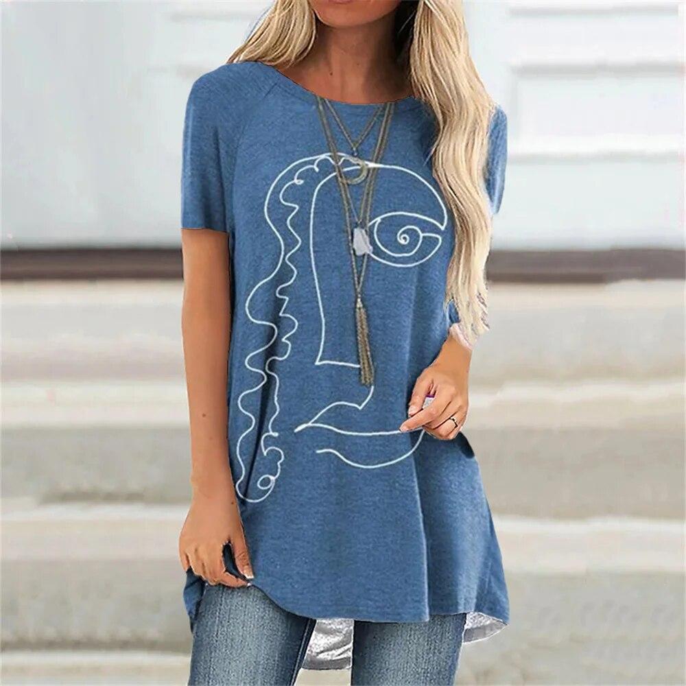 Fashion Cartoon Portrait 3D Print Women T-shirt With O Neck White Short Sleeve Women Clothes Leisure Summer Tops Pullover
