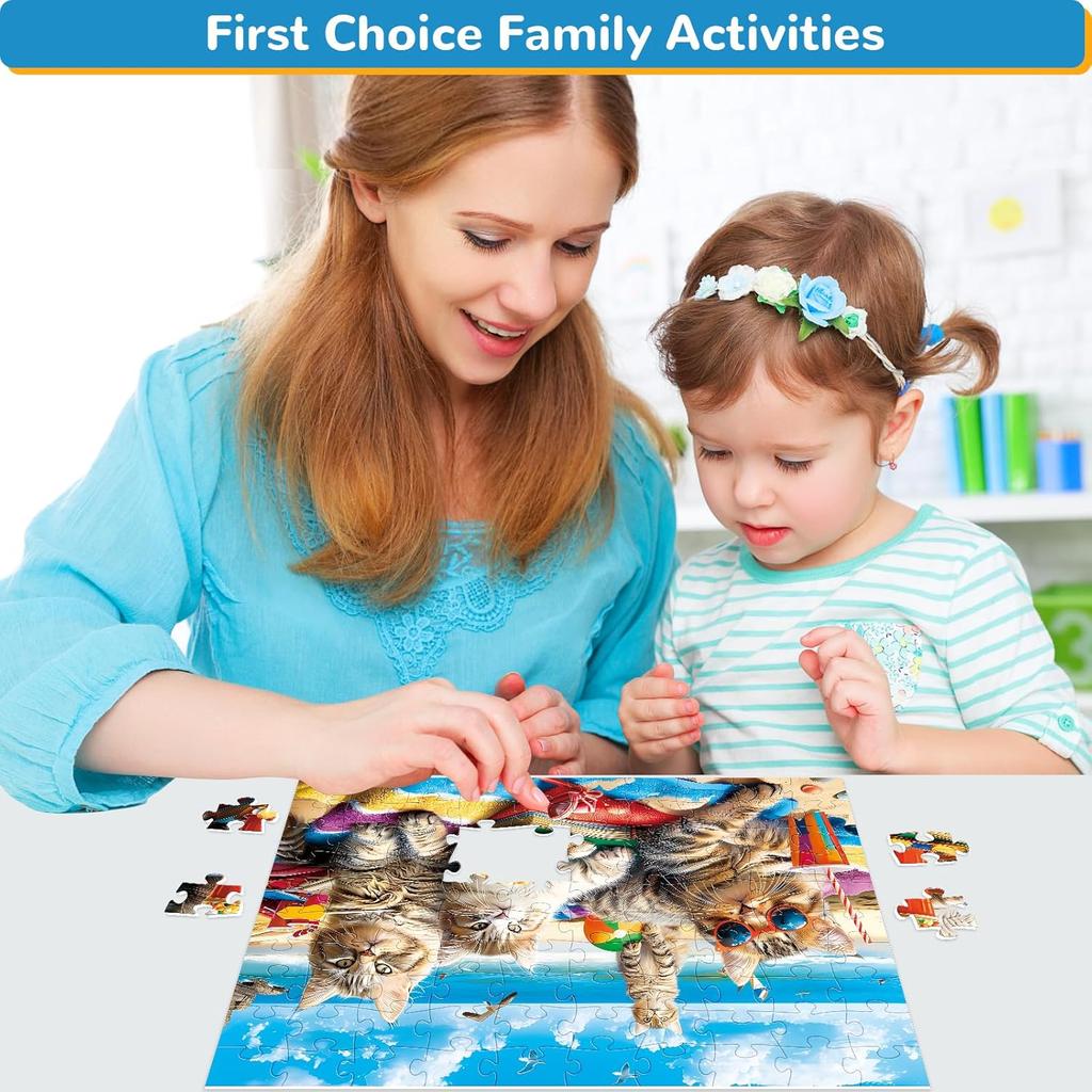 100 Piece Puzzles for Kids Ages 4-8, Beach Cat Puzzles Kids Puzzles Ages 4-6 6-8 8-10 Jigsaw Puzzles Floor Puzzles Children Educational Puzzle Toys
