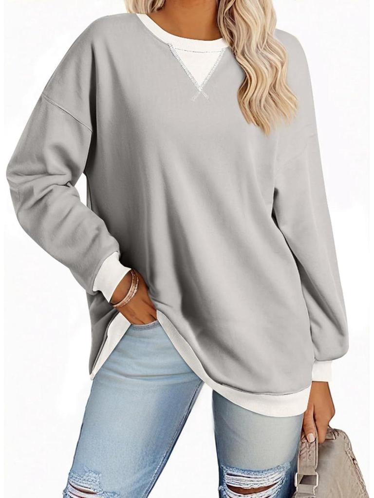2025 Spring European American Style Color Block Long Sleeve Pullover Hoodie with Embroidered Collar