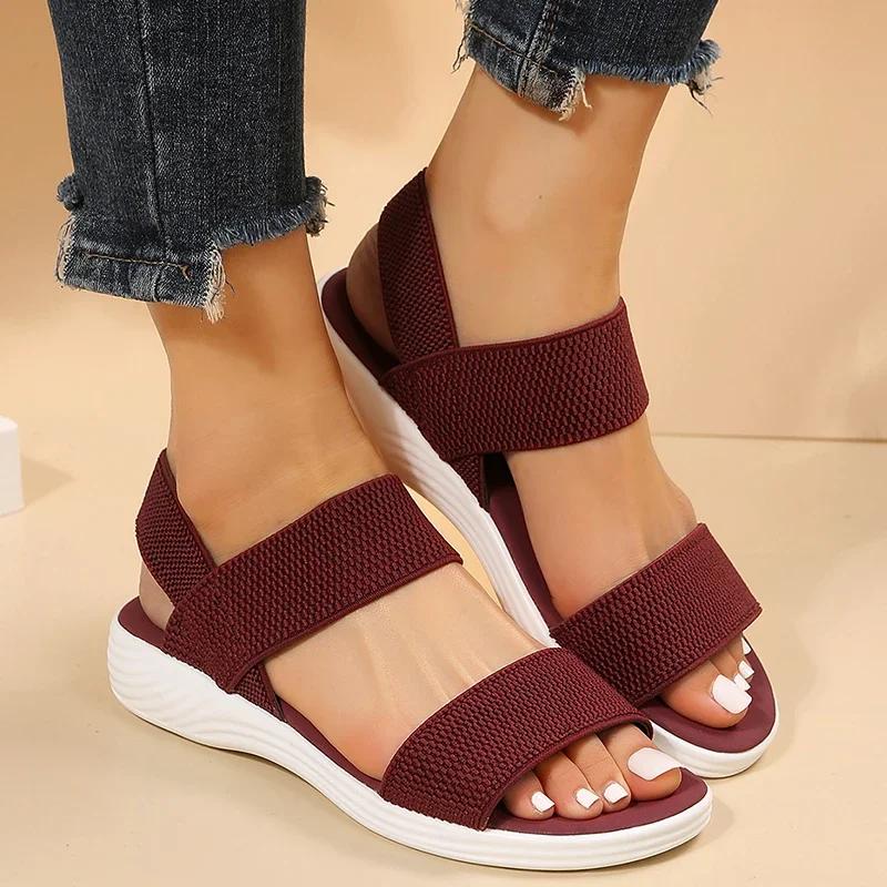 Fashion Women's Knit Elastic Cloth Wedge Sandals Slip On Lightweight Walking Sandals Women Plus Size Comfortable Summer Shoes Woman 2025