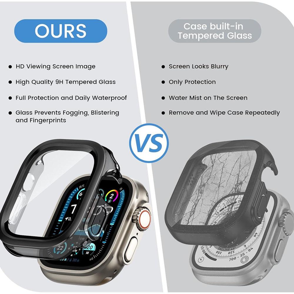 Metal+PC Case For Apple Watch Ultra 2 3 49mm 10 11 46mm 42mm Waterproof HD Tempered Glass Bumper Cover iWatch Screen Protector