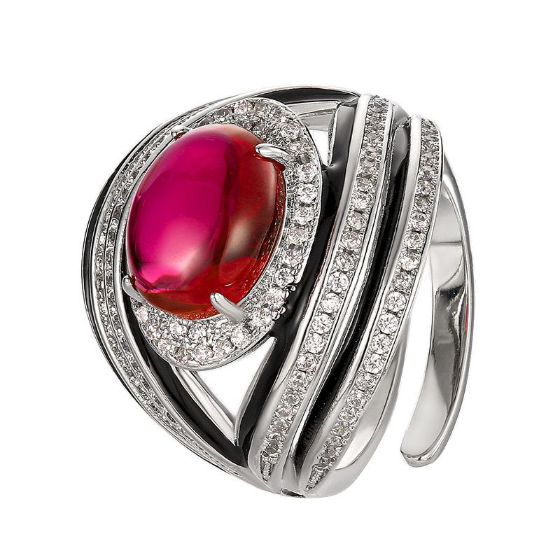 Accessories Ring Oval Royal Blue Red Corundum Green Chalcedony Female Vintage Premium