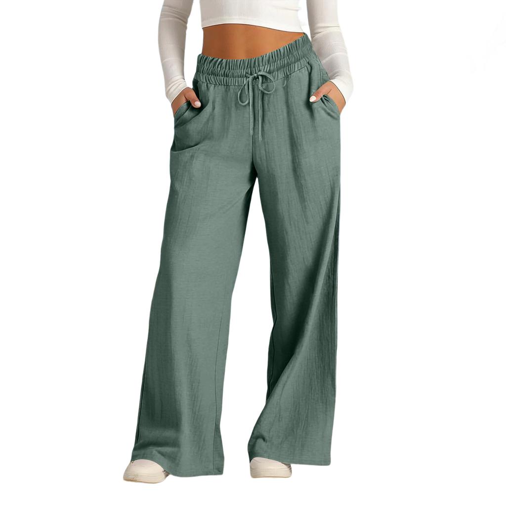 Weite Leinenhosen Damen Sommer Locker Strandhosen Für Damen Urlaub Leichte Gerade Hosen Mit Taschen