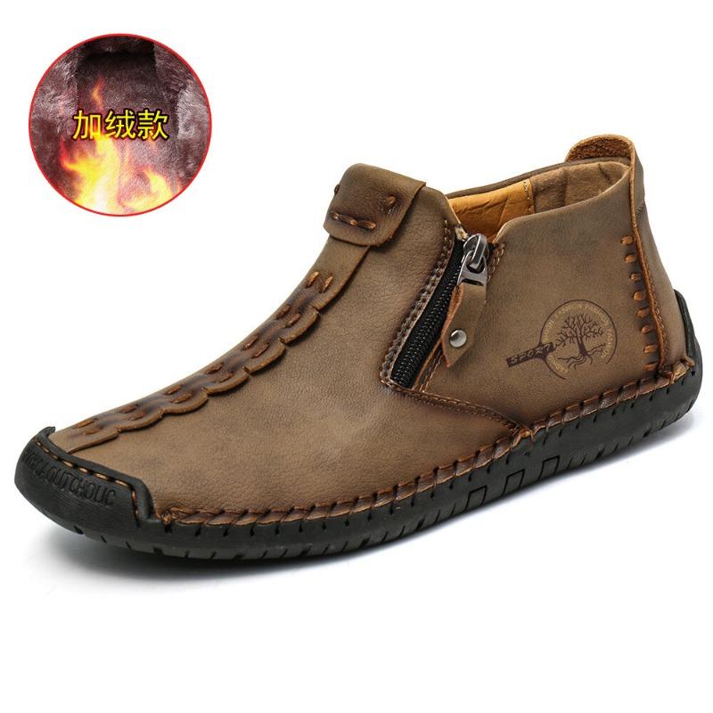 Men's Martin Boots Spring and Autumn New Large Size Zipper Men's Boots Outdoor Casual Hand-sewn Tooling Boots