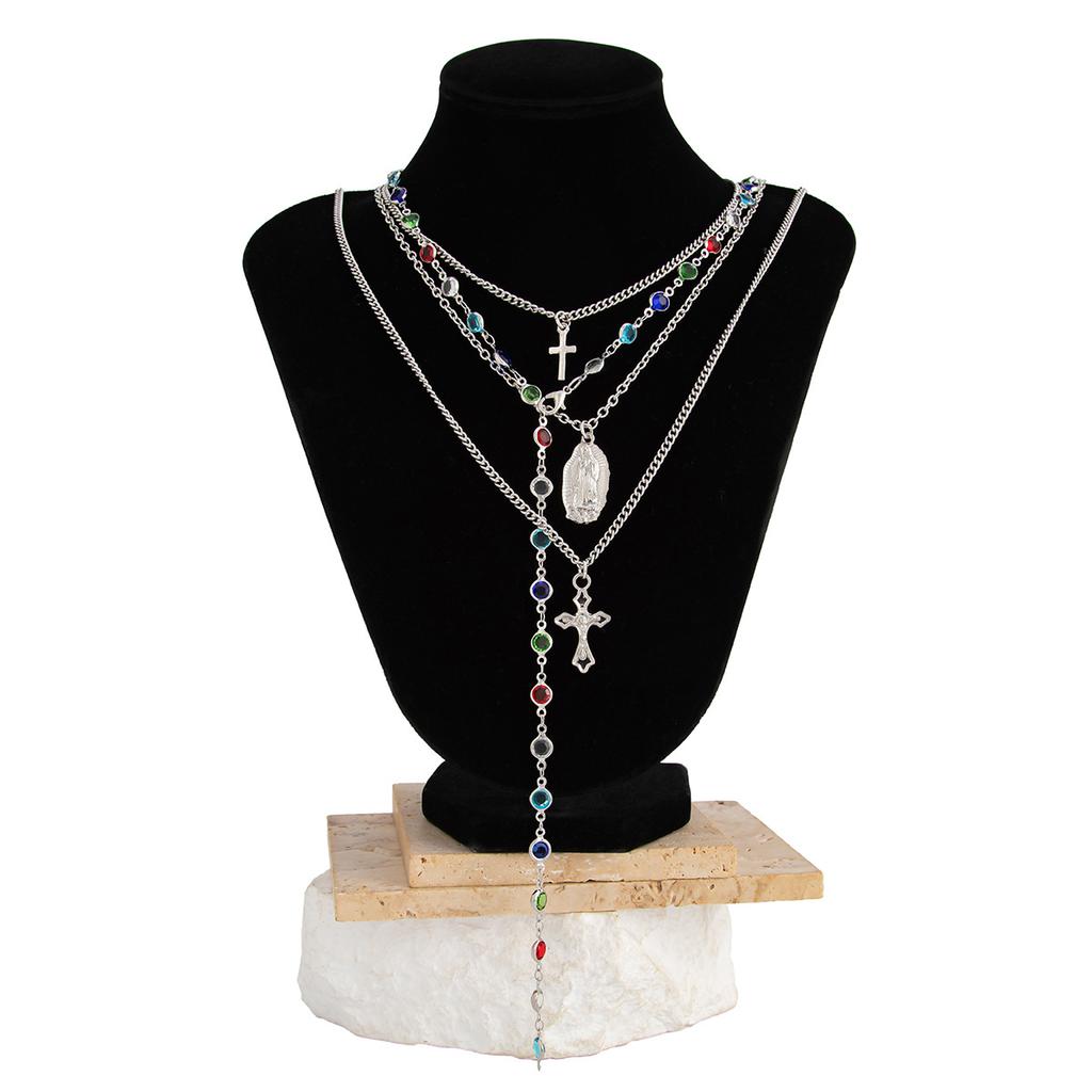 European and American Jewelry Men's Cross Pendant Crystal Chain Set Necklace Personalized Niche Style New Accessories