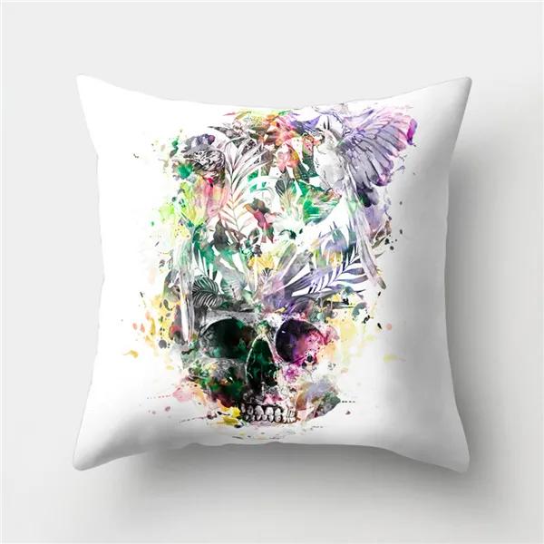 Halloween Floral Skull Print Cushion Cover Polyester Decorative Pillow Cover For Home Sofa Bed Nordic Style Pillow Case 45X45Cm