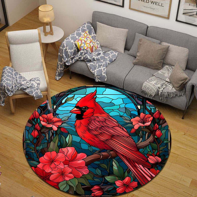 Nordic Round Stained Glass Multicolor Rug Mat, Non-Slip Floor Mat for Office