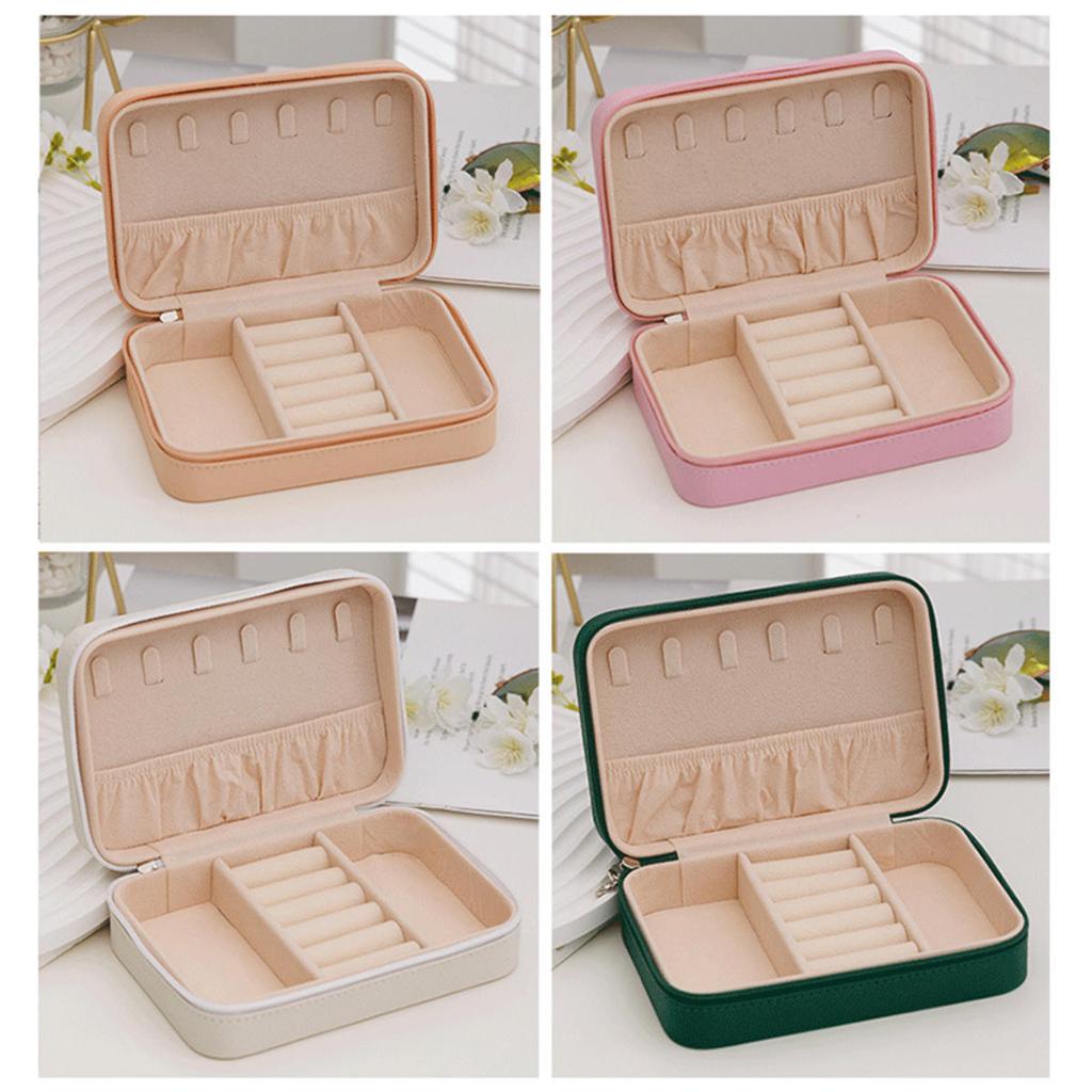 Fashion Women Portable Travel Jewelry Box PU Leather Necklace Ring Earrings Zipper Stotage Boxes Jewelry Display Cases Organizer