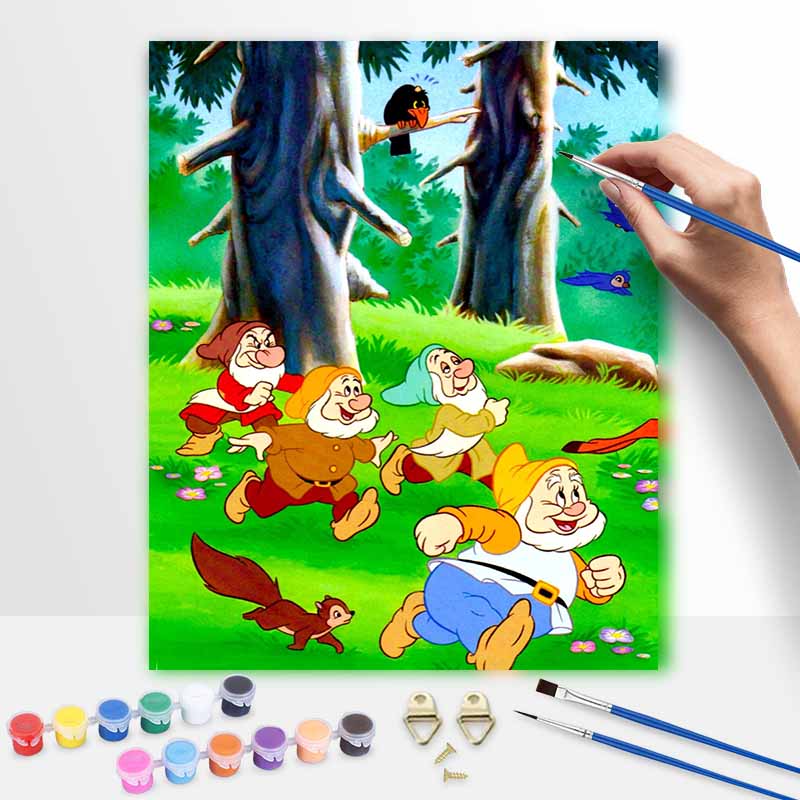 Disney Oil Painting Snow White Dwarfs Forest Scene Art Handmade Diy Painting Home Decoration Gift
