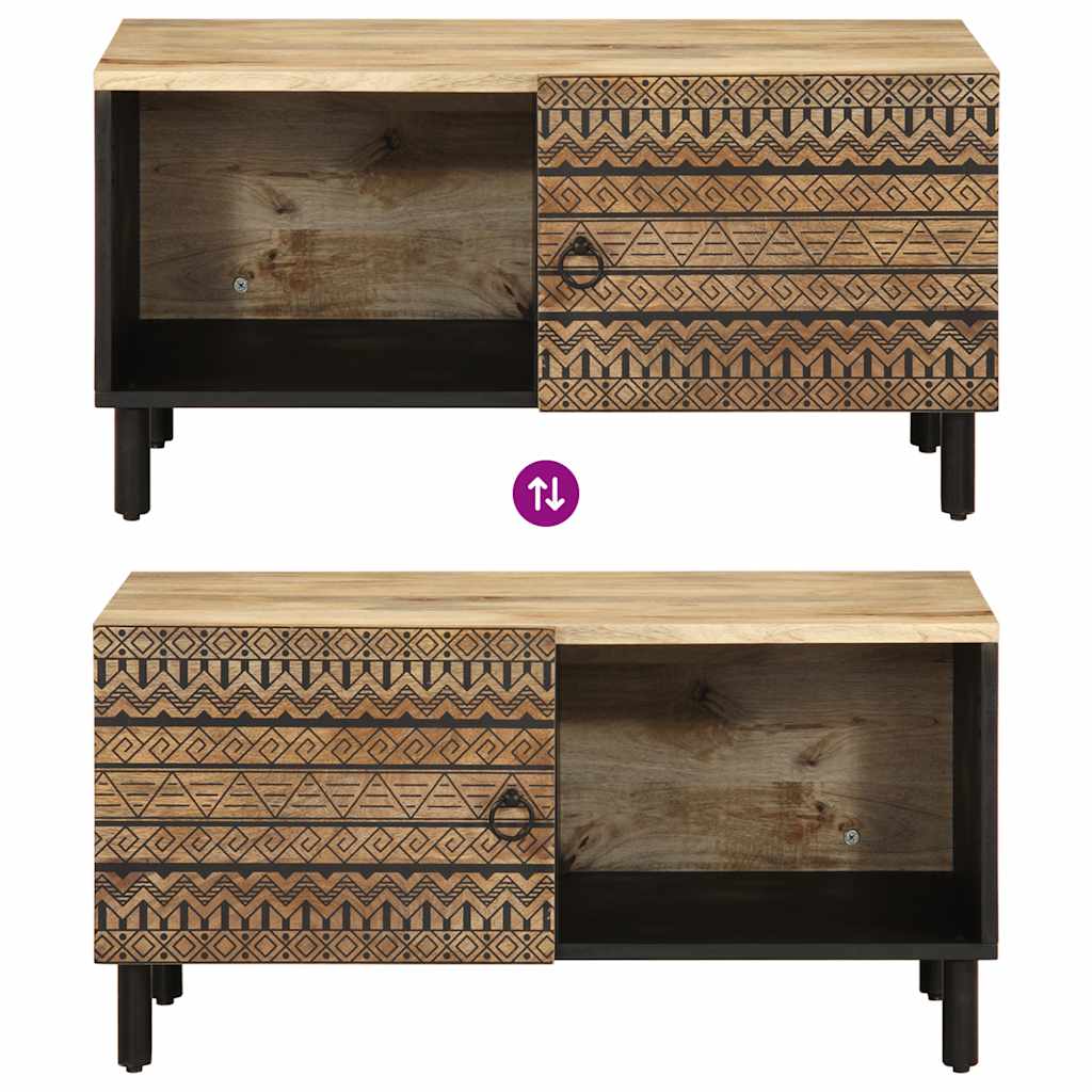 Stolik kawowy, czarny, 80x50x40 cm, lite surowe drewno mango