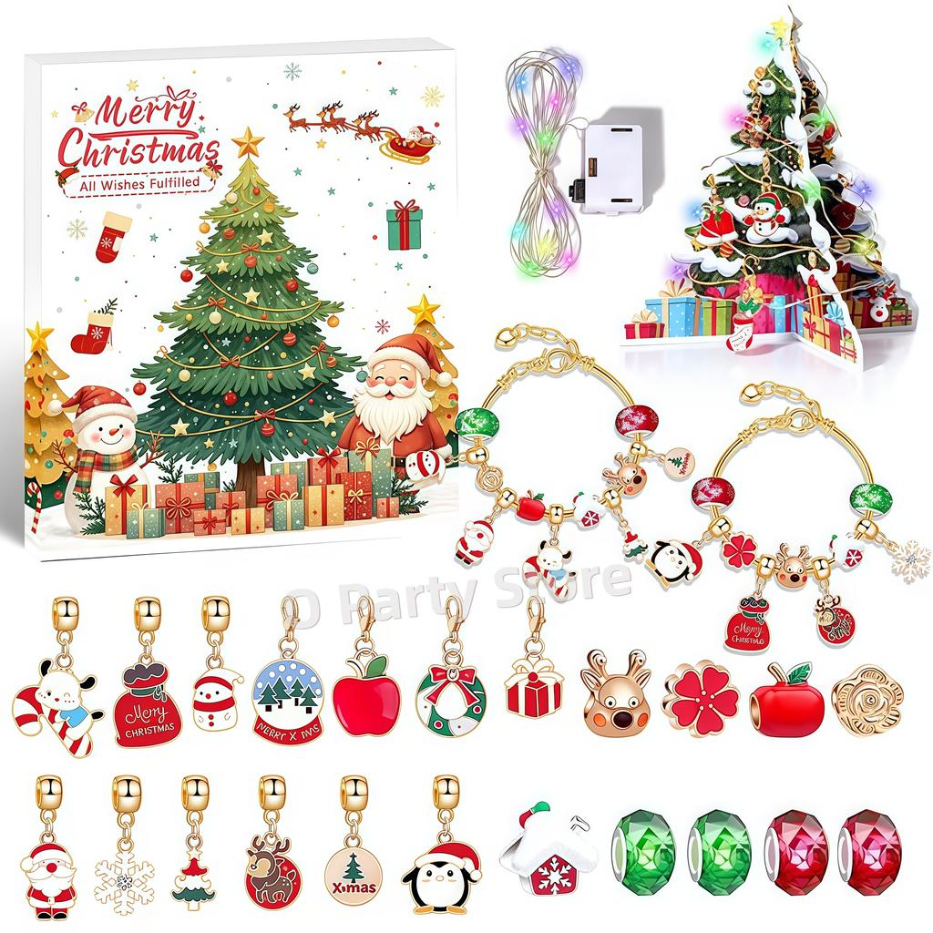 Christmas Children Crystal Bracelet Blind Box Advent Calendar Gift Snowflake Santa Claus 24Day Countdown Calendar Box Decor Gift