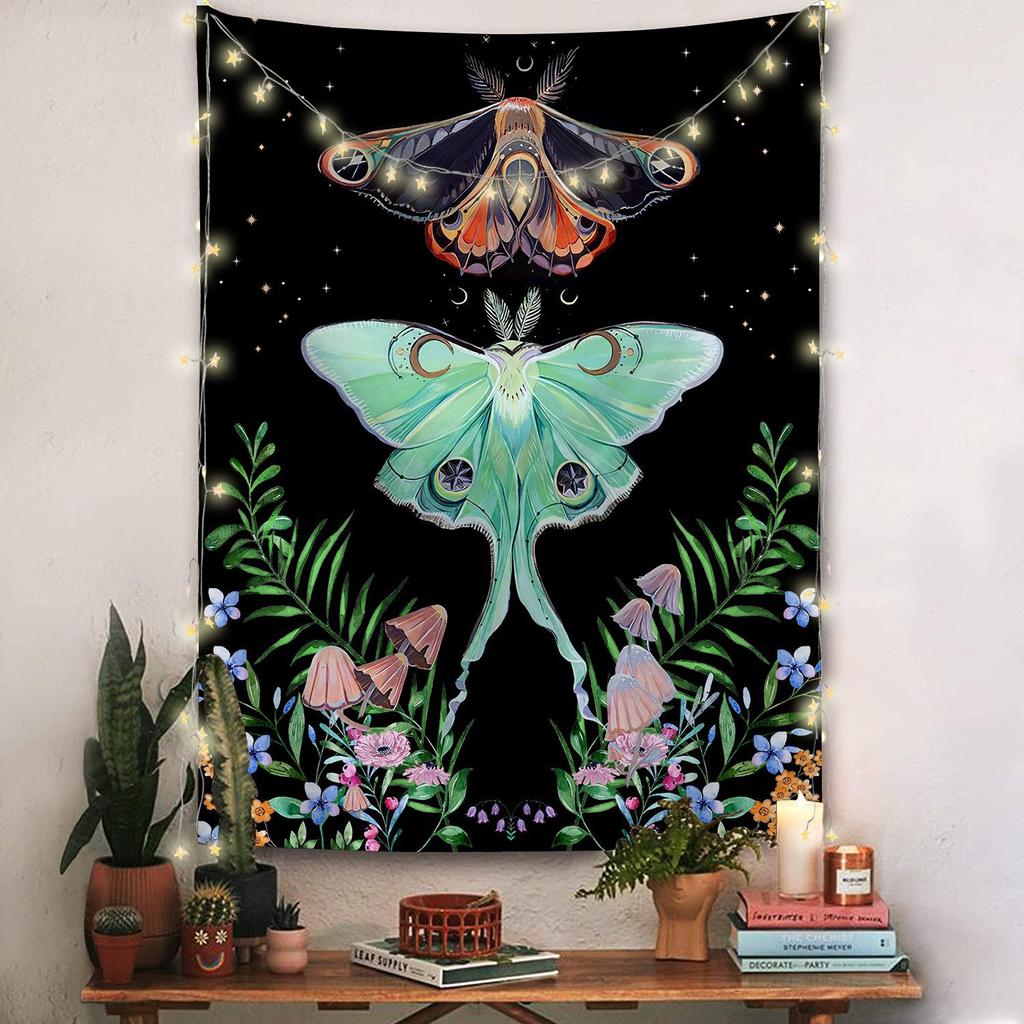 Garden tapestry moon phase tapestry flowers vines black background cloth home decoration wall carpet hanging cloth