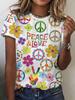 2026 Summer Womens Short Sleeve Graphic Peace Love Print Floral T-Shirt Girl Round Neck Tee Outdoor Sports Adult Women's T-Shirt