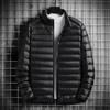Lightweight Quilted Down Cotton Jacket for Men Stand Collar Long Sleeve Zipper Closure with Side Pockets