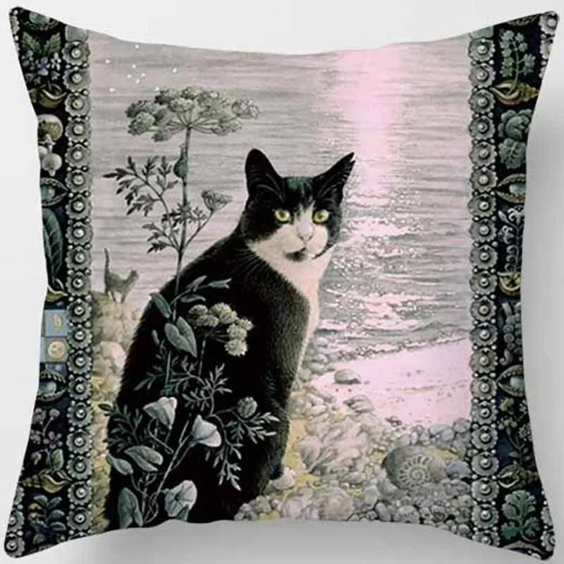 Vintage Cat Print Pattern Cushion Cover for Home Living Room Sofa Car Decoration Waist  Pillow