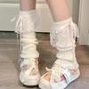 1pair Knitted Lace Leg Warmers Autumn and Winter Ribbon Lolita White Knee Warmers Long Socks JK Knitted Girl White Leg Warmers