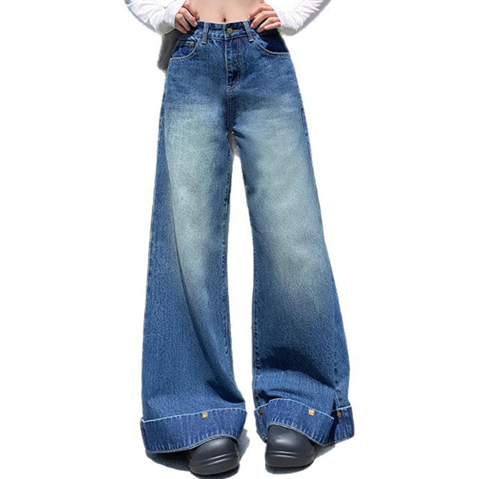 

Women s Trousers Large Size Stretch Jeans Loose Semi-Elastic Pants L синий