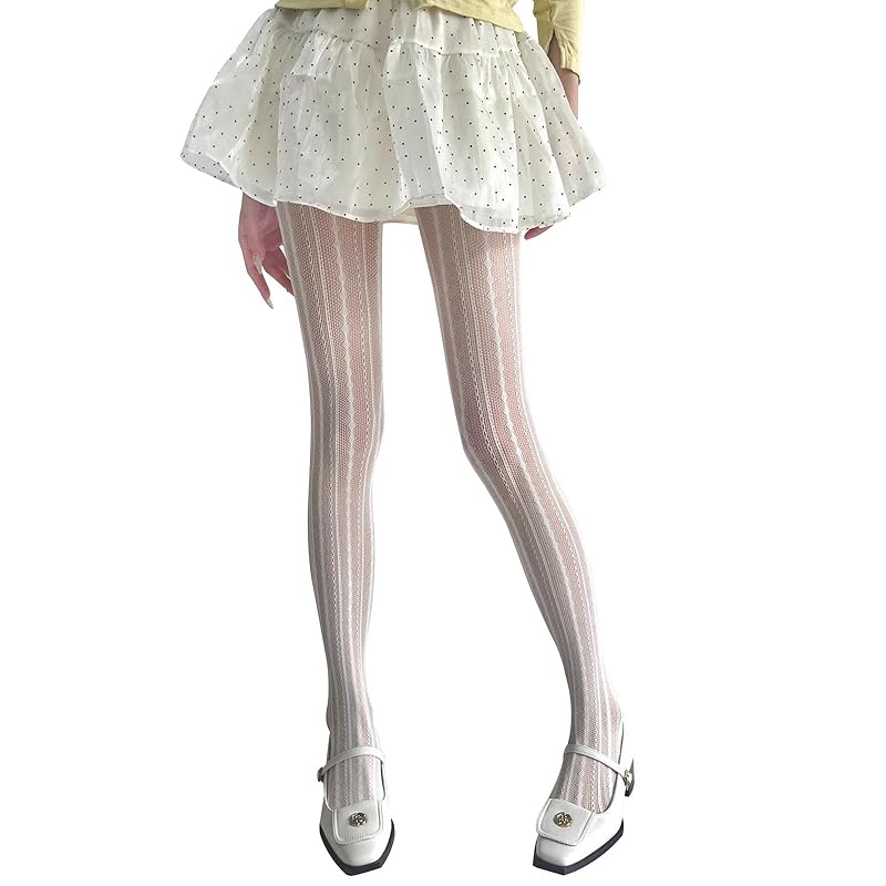

[eigenn] stockings ladies fishnet tights socks sexy patterned tights mesh total lace fishnet stockings (Striped check pattern, white)
