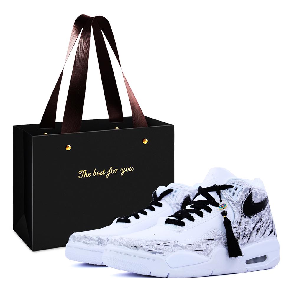 Nike Flight Legacy Shopping Bag, Ink Dyed Fringe Synthetic Leather Mid Top Vintage Basketball Shoes Unisex BQ4212-101(Team620-BOX)