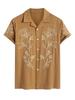 ZAFUL Men's Flower Plant Abstract Embroidery Lapel Collar Short Sleeves Vacation Shirt