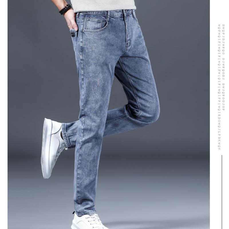 New Men's Casual Black Elastic Denim Pants Spring Autumn Loose Fit Straight Leg Versatile Casual Trousers for Men