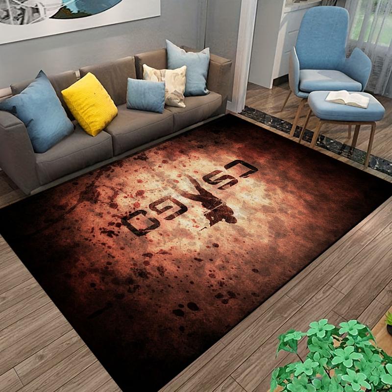 CSGO Themed Rug with Action Silhouette and Distressed Style Suitable for Use As an Anti-slip Game Mat for Living Room and Bedroom Sofas