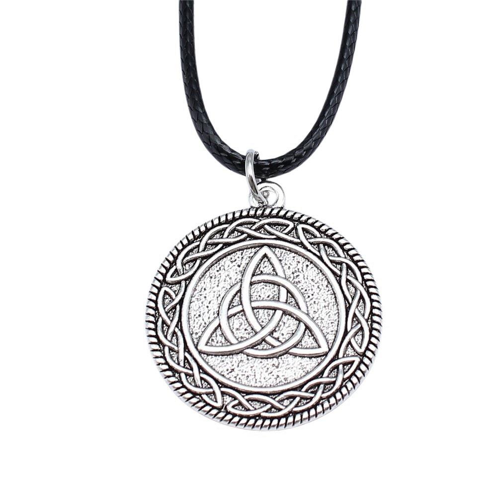 Triquetra Celtic Knot Pendant Necklace Wiccan Occult Protection Jewelry With 45cm Leather Chain