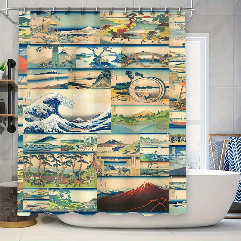 

Decorative Bathroom Shower Curtain With Floral Paisley Design In Navy Blue, Beige, White Gold Size 72 X 84 Inches For Bathtub Or W60H190(CM)-1 Pcs