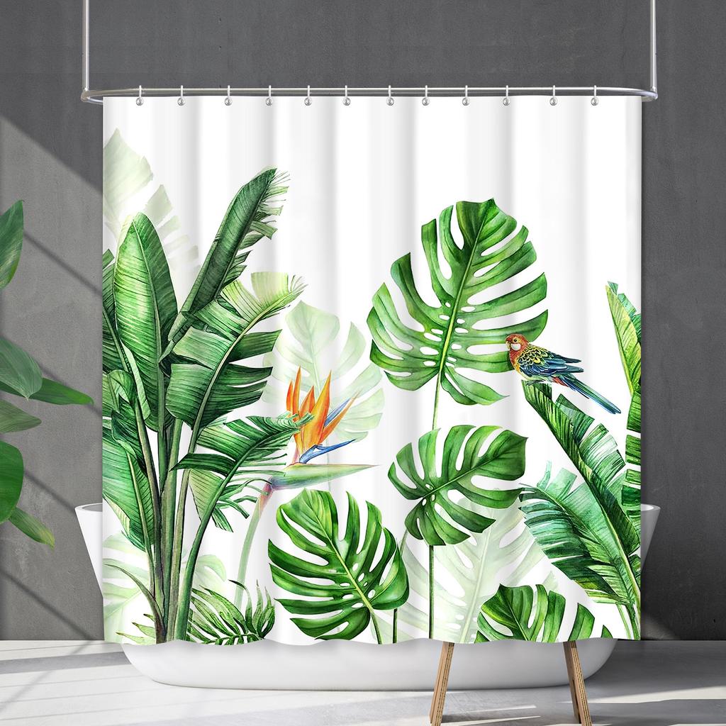 Shower Curtain Waterproof And Mildew-Proof 3D Digital Printing Plant Printing Shower Bath Bathroom Partition Curtain Free Punching