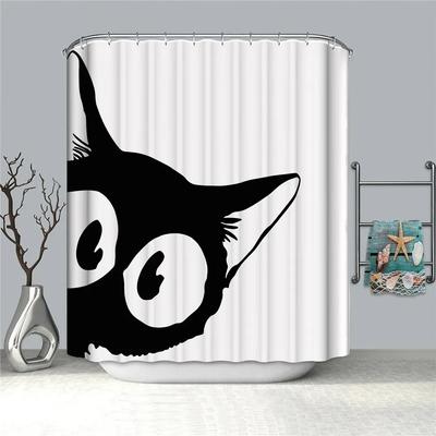 Schattig Dier Zwarte Kat Badkamer Douchegordijnen Badeschermen Polyester Waterdichte Stof Grappig Gordijn Huisdecoratie Cortinas Haken