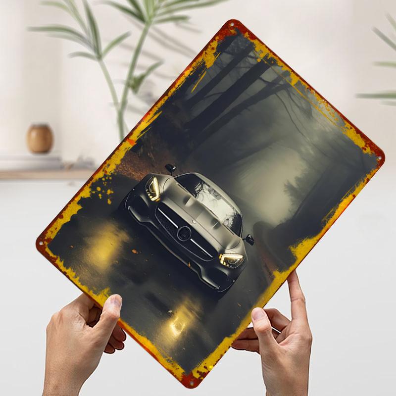

Sports Car in Foggy Forest Tin Plaque Poster Customized Wall Art Retro Vintage Metal Signs for Room Decoration Home Desk Decor 7.9x11.8In(20x30cm)