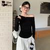 T-shirt da donna autunnale a spalle scoperte, aderente, a maniche lunghe