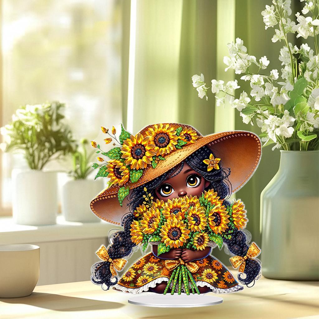 Acrylic Special Shape Sunflower Girl Diamond Painting Tabletop Ornaments Kit Diamond Painting Desktop Decors Bedroom Table Decor