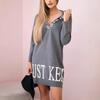 Women's Hooded Letter Print Sweatshirt Dress Long Sleeve Casual Mini Dress