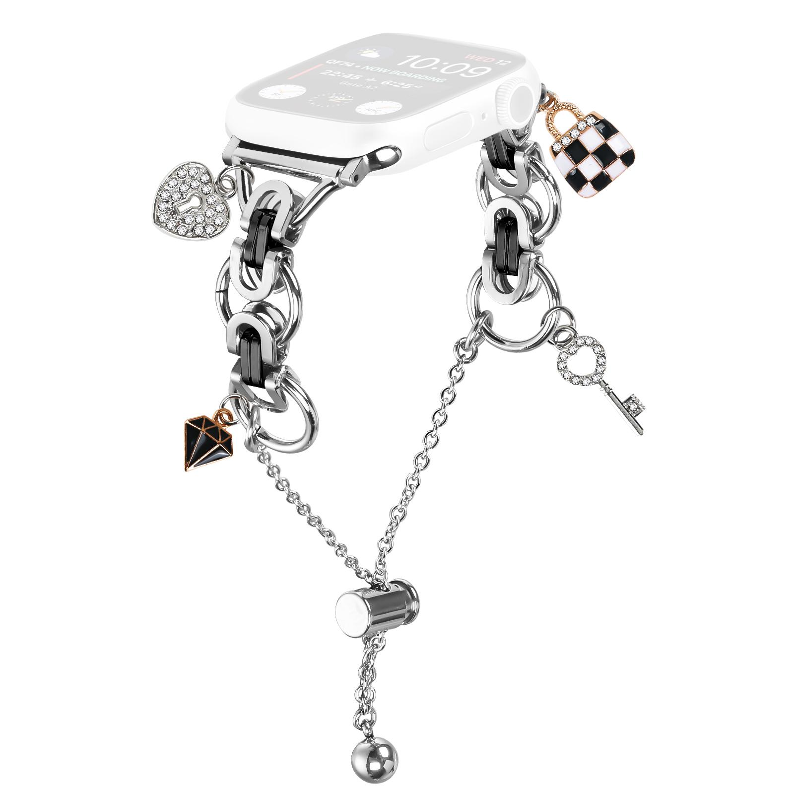 

Electroplated Alloy Band for Apple Watch Series 10 9 8 7 SE 6 5 4 3 2 1 42mm 41mm 40mm 38mm Single Loop Chain Bracelet Strap Silver/Black